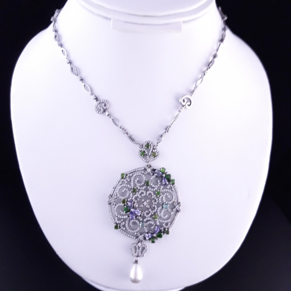 Chrome Diopside Long Sterling Silver Necklace - Picture 12 of 14